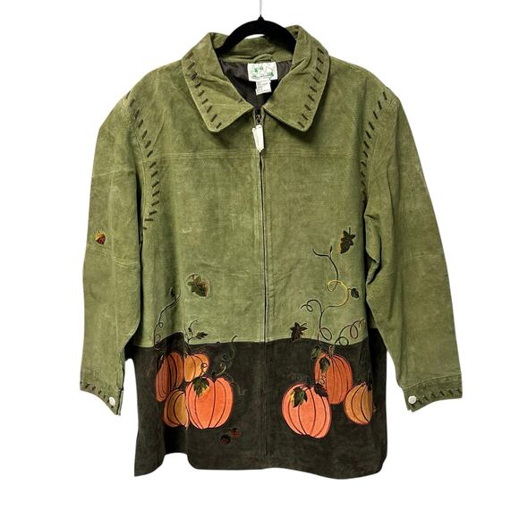 The Quacker Factory Jackets & Blazers - Vintage NWOT The Quacker Factory Pumpkin Embroidered Leather Jacket Womens 1X